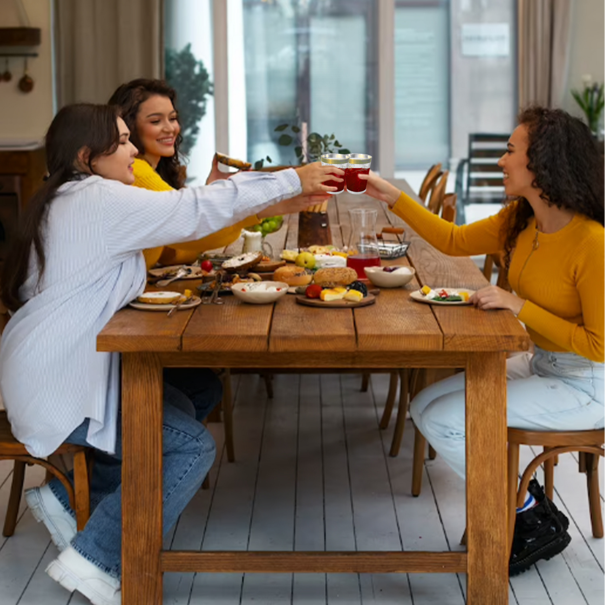 Glasses, Disposable, Plastic, 10oz.capacity, Elegant Gold Rim with Unique Floral Design, 50 pack