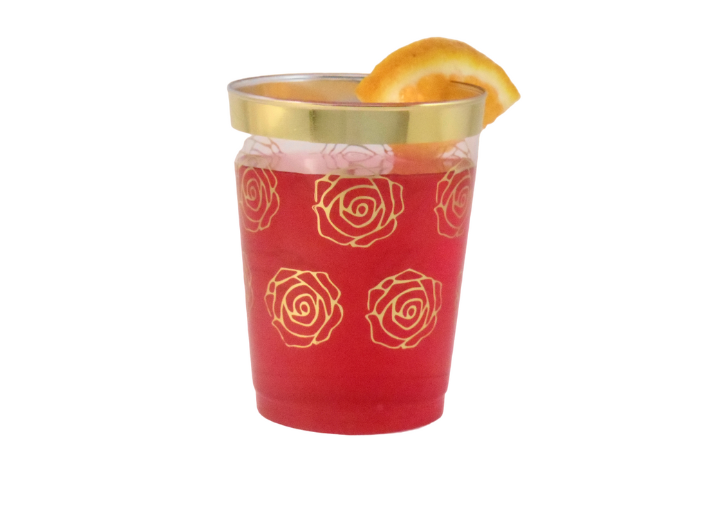 Glasses, Disposable, Plastic, 10oz.capacity, Elegant Gold Rim with Unique Floral Design, 50 pack