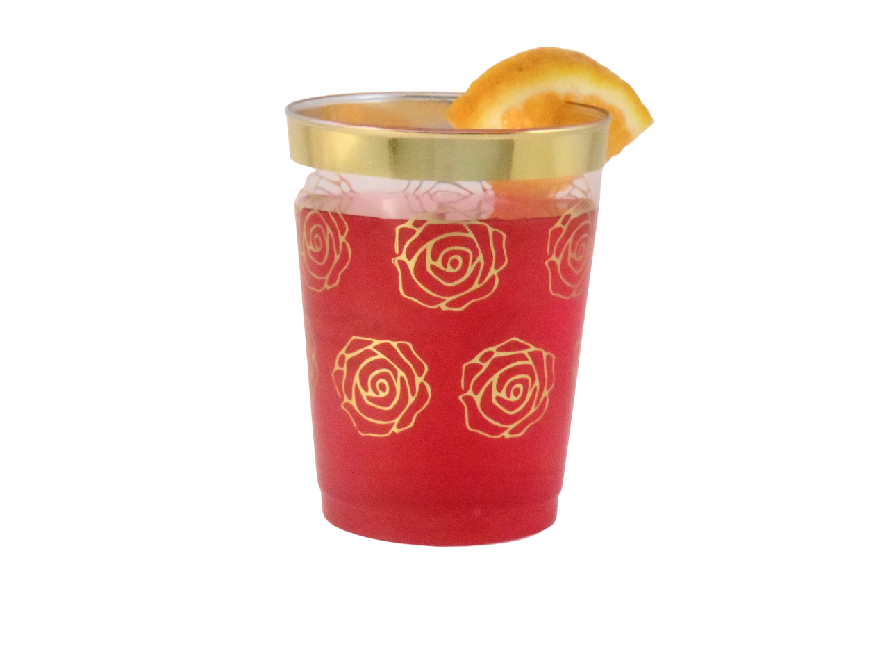 Glasses, Disposable, Plastic, 10oz.capacity, Elegant Gold Rim with Unique Floral Design, 50 pack
